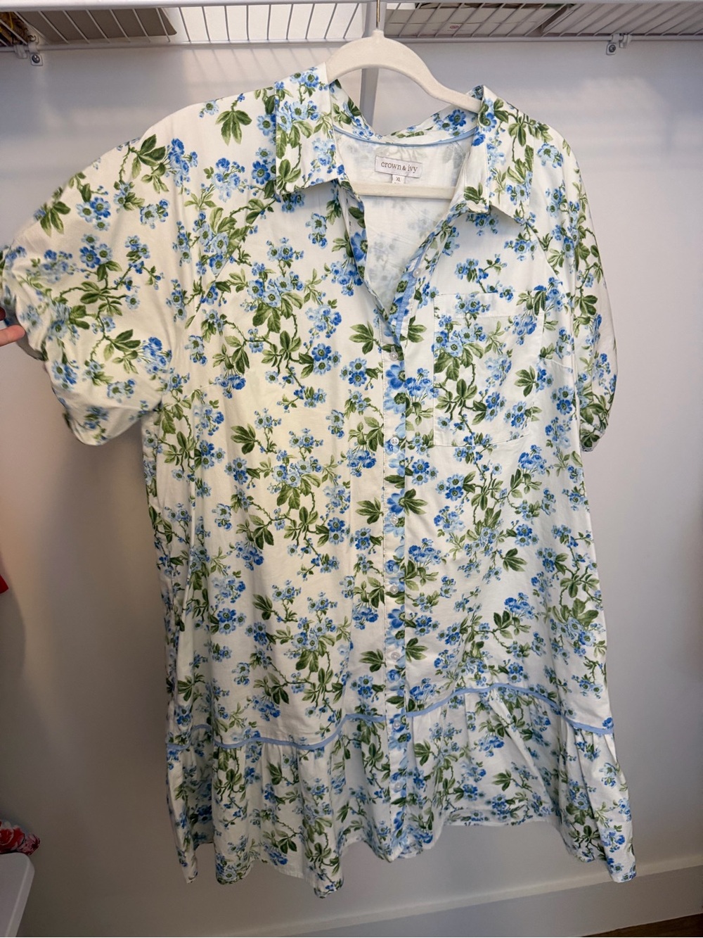 Crown & Ivy Blue and Green Floral Drop Waist Dress.